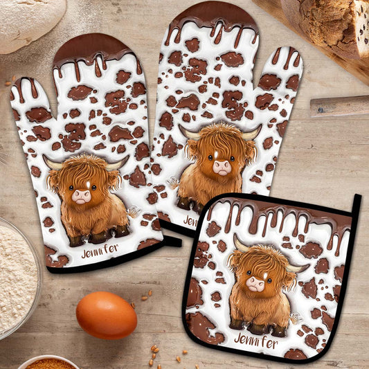 Just A Girl Who Loves Highland Cows - Personalized Oven Mitts & Pot Holder Set