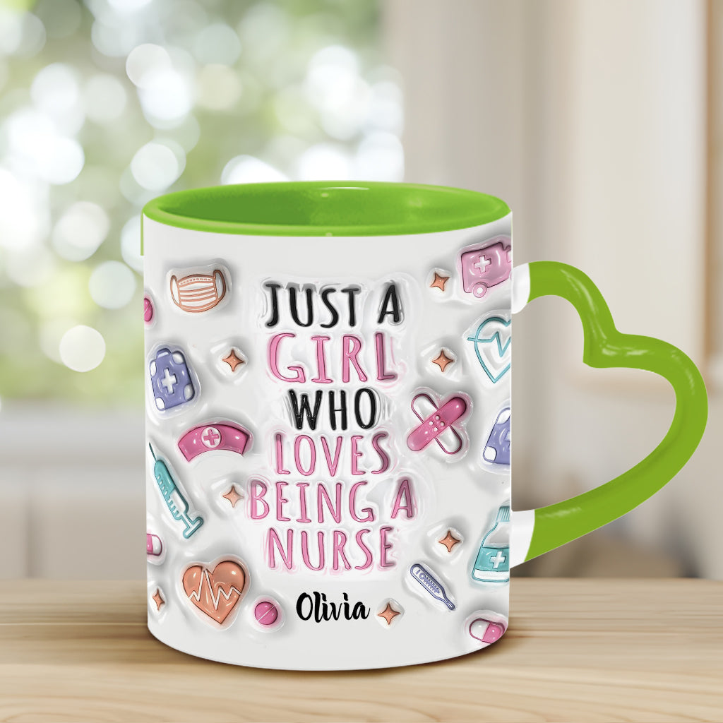 Love Being A Nurse - Personalized Nurse Heart Handle Mug
