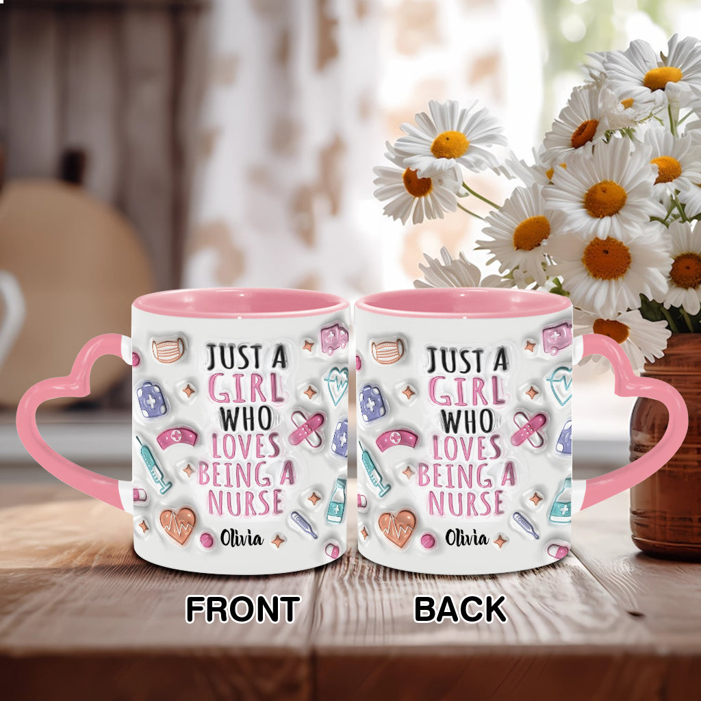 Love Being A Nurse - Personalized Nurse Heart Handle Mug