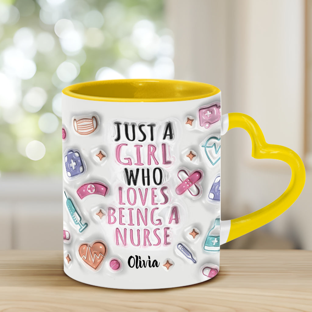 Love Being A Nurse - Personalized Nurse Heart Handle Mug