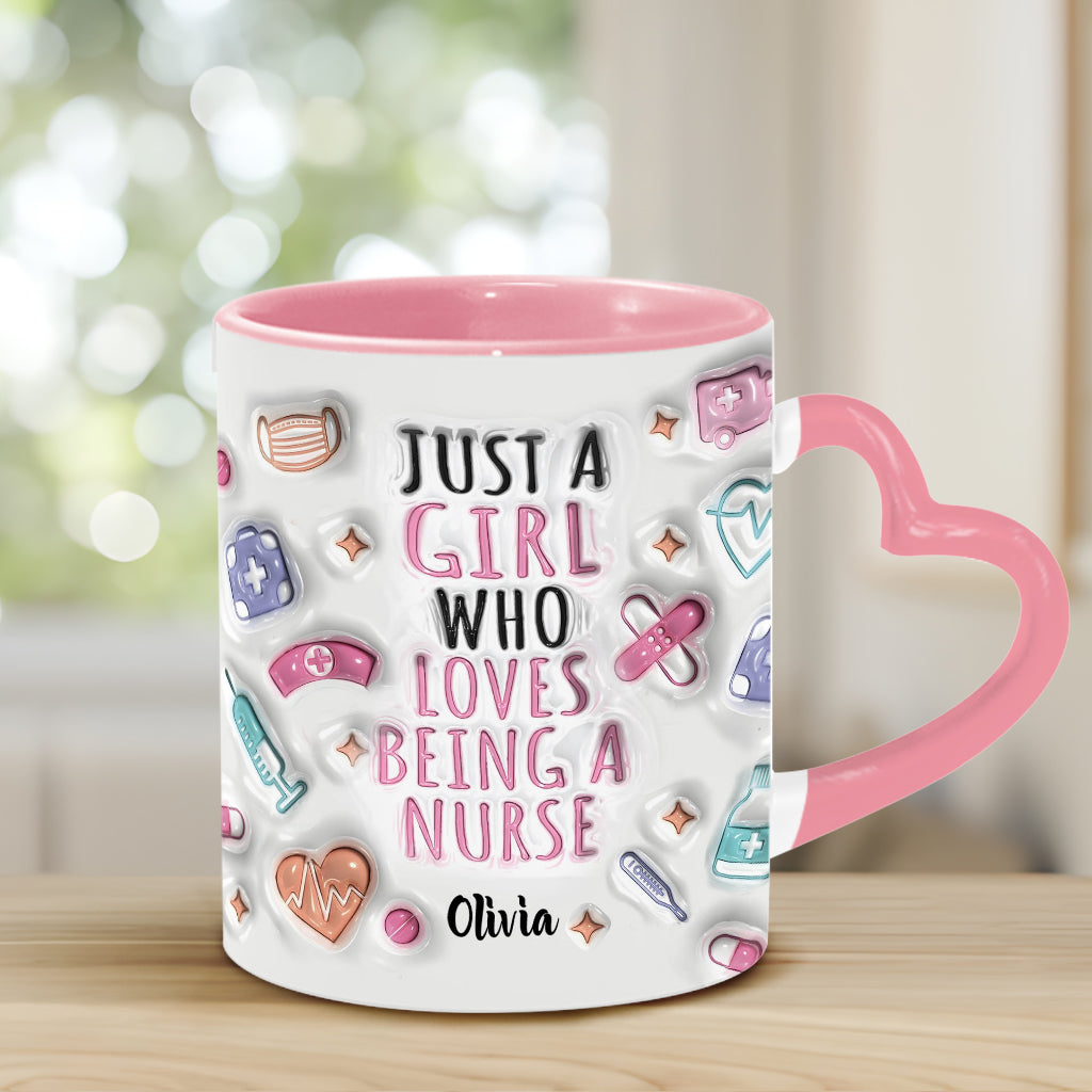 Love Being A Nurse - Personalized Nurse Heart Handle Mug