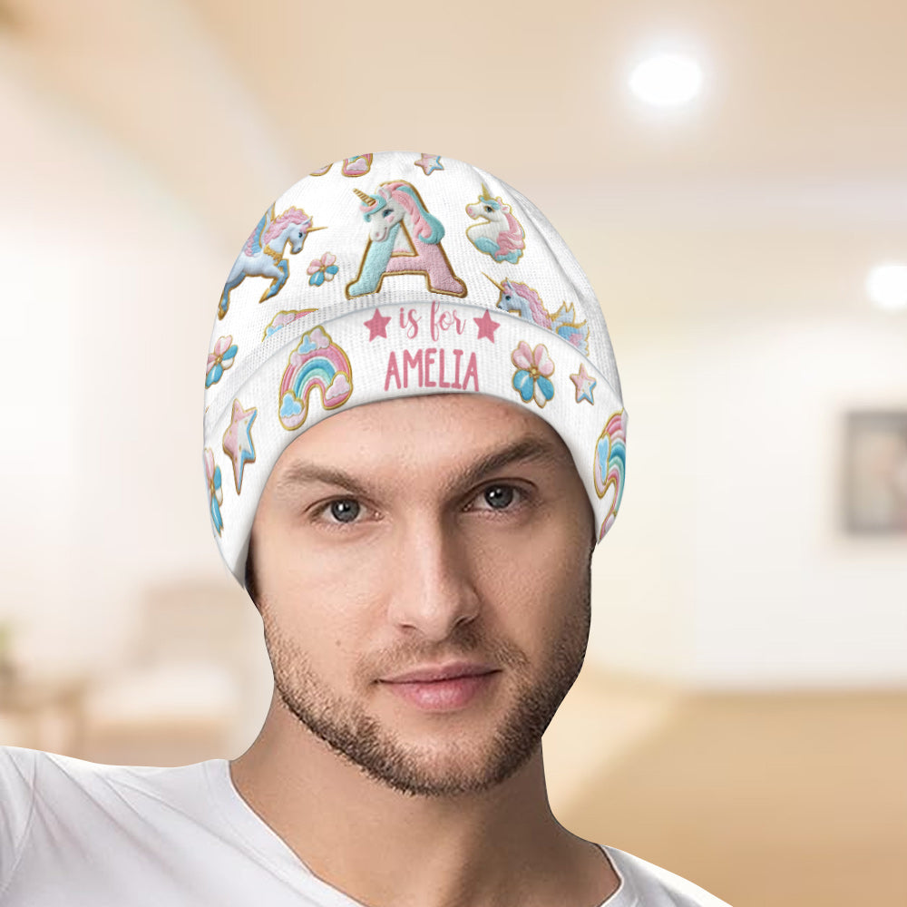 Wunderschönes Einhorn-Alphabet – personalisierte Kindermütze