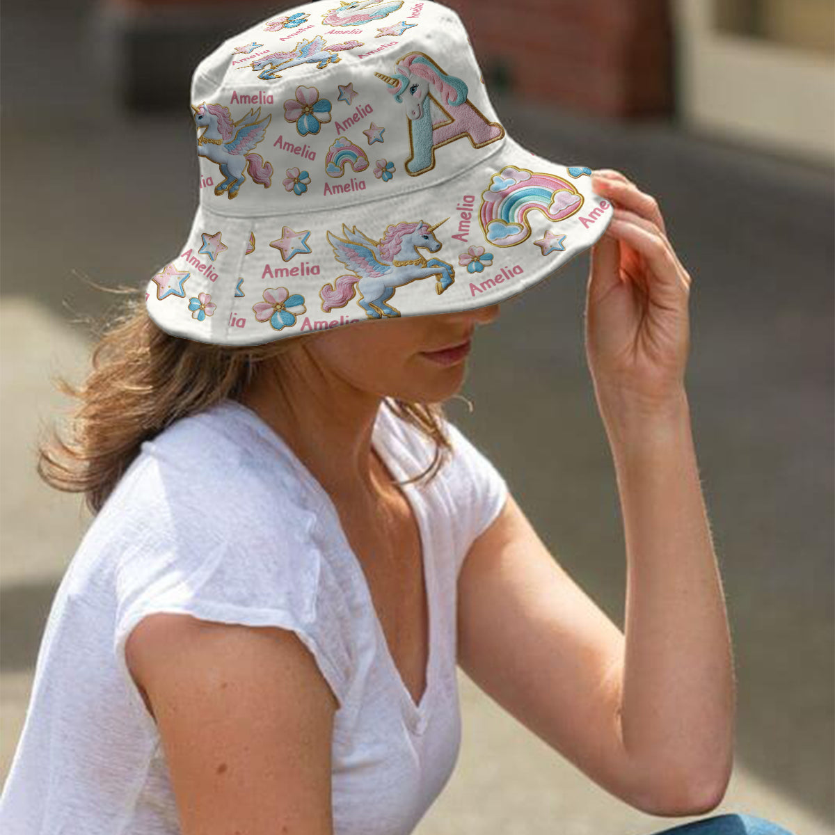 Wunderschönes Einhorn-Alphabet - Personalisierter Kinder-Sonnenhut