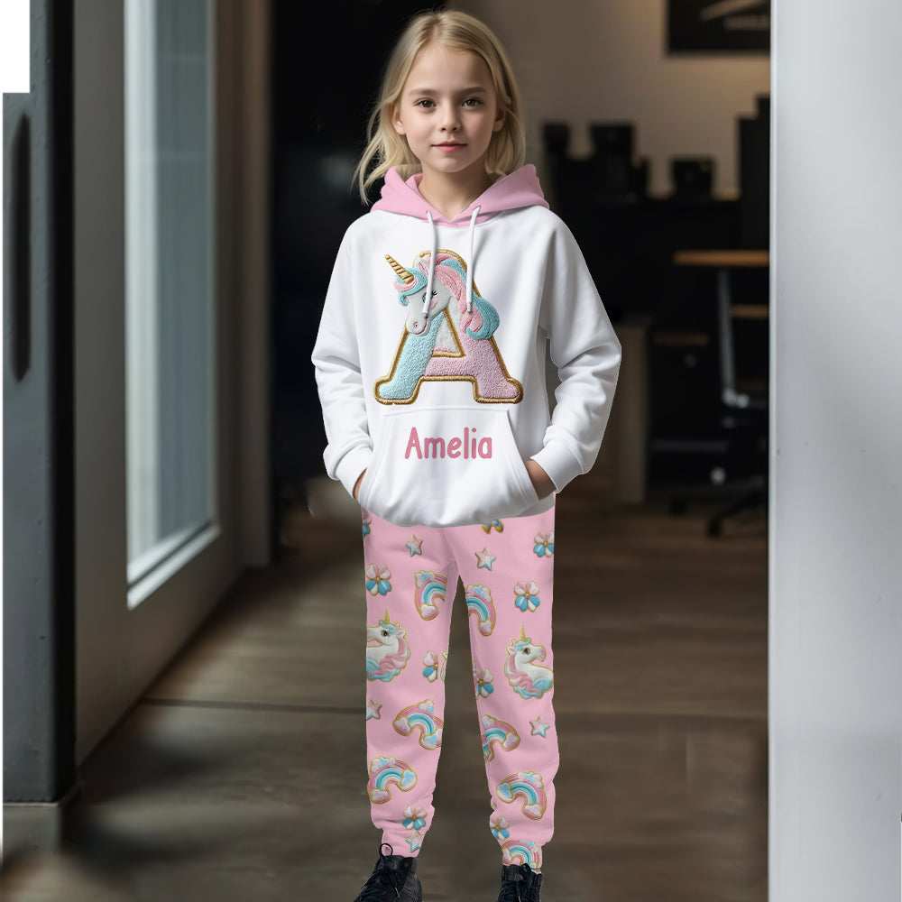 Wunderschönes Einhorn-Alphabet – personalisierter Kinder-Hoodie und Kinder-Jogginghose