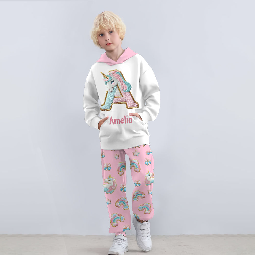 Wunderschönes Einhorn-Alphabet – personalisierter Kinder-Hoodie und Kinder-Jogginghose