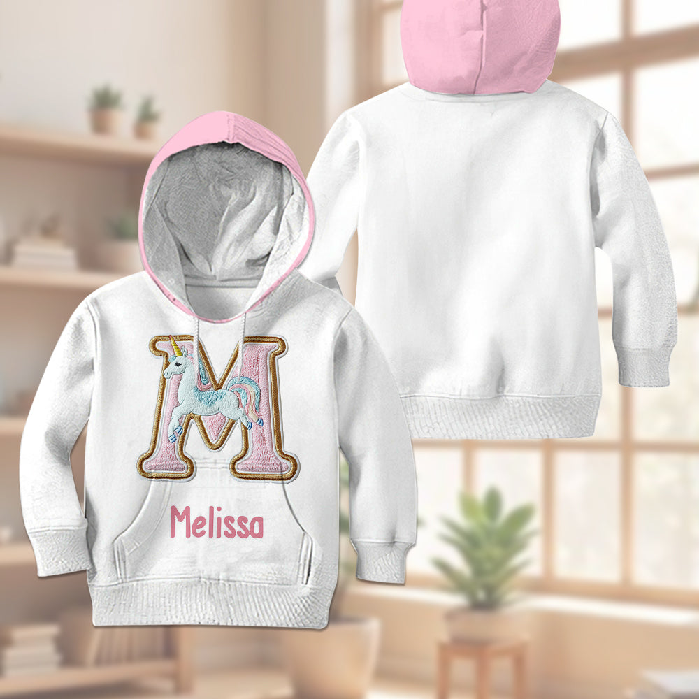 Wunderschönes Einhorn-Alphabet – personalisierter Kinder-Hoodie und Kinder-Jogginghose