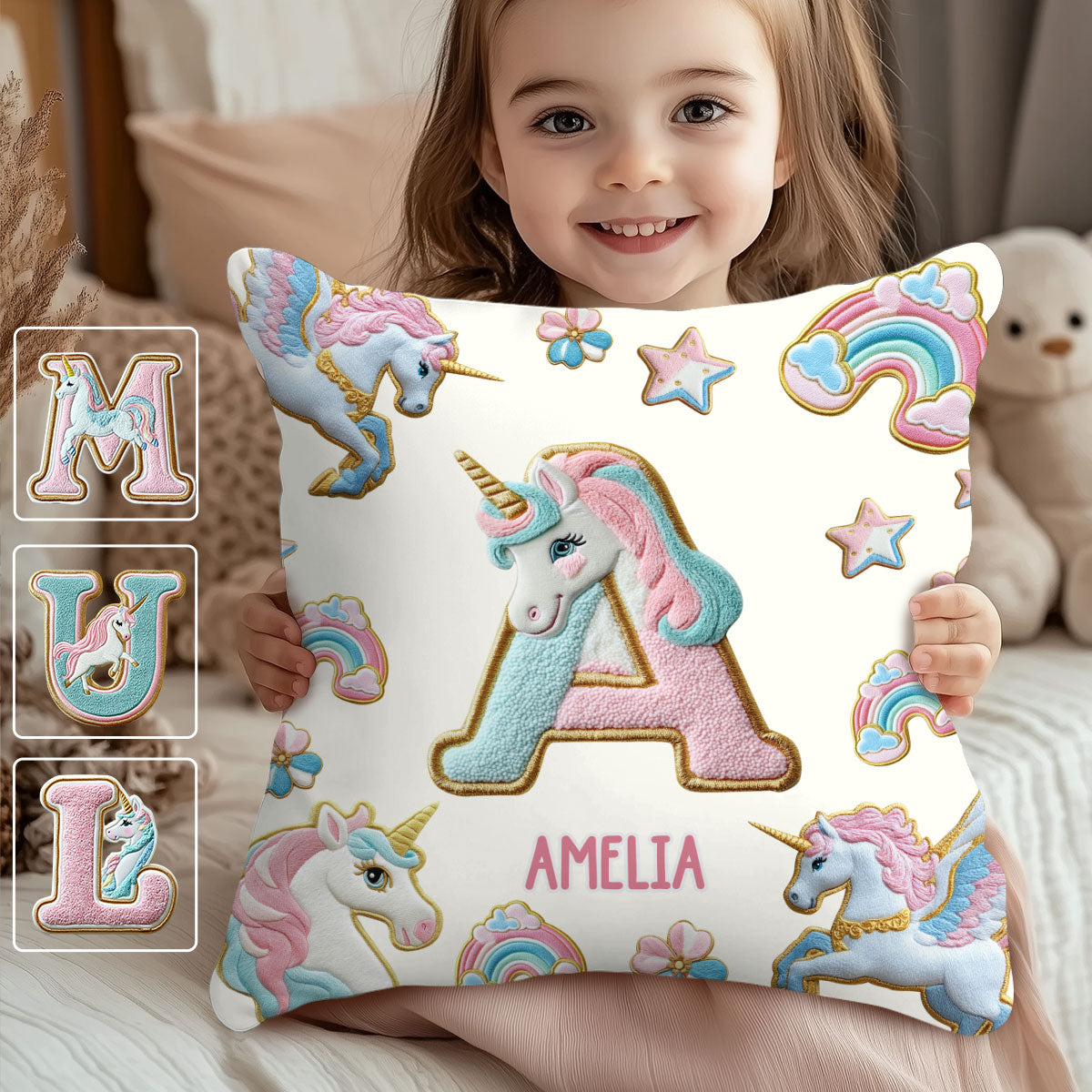 Beautiful Unicorn Alphabet - Personalized Kid Throw Pillow