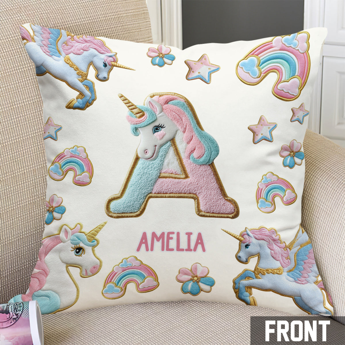 Beautiful Unicorn Alphabet - Personalized Kid Throw Pillow