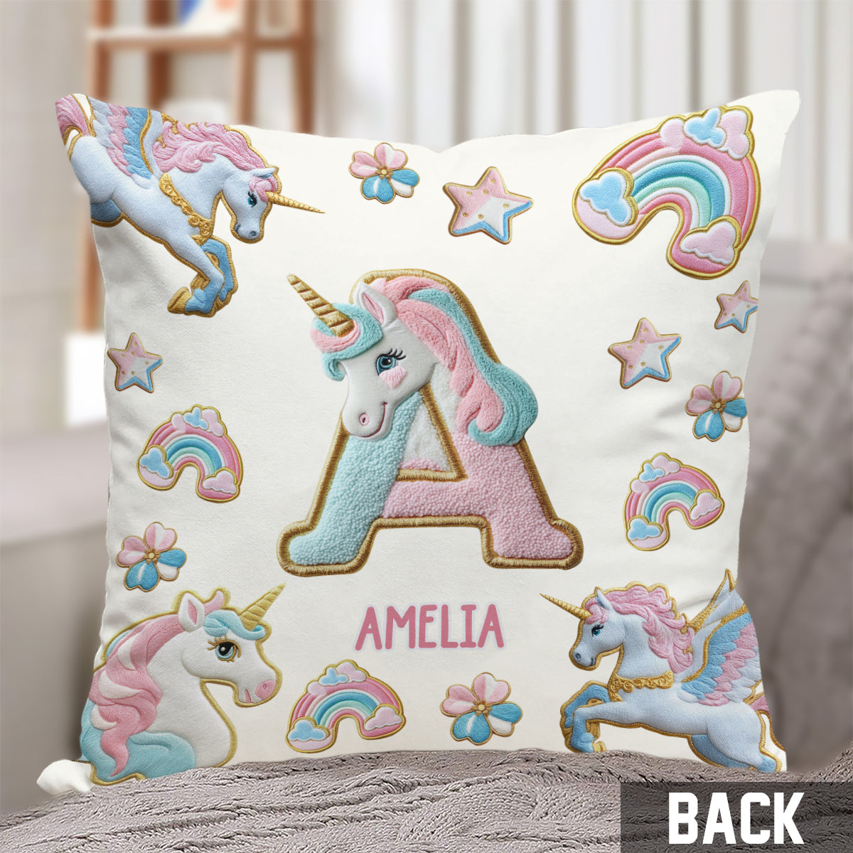 Beautiful Unicorn Alphabet - Personalized Kid Throw Pillow