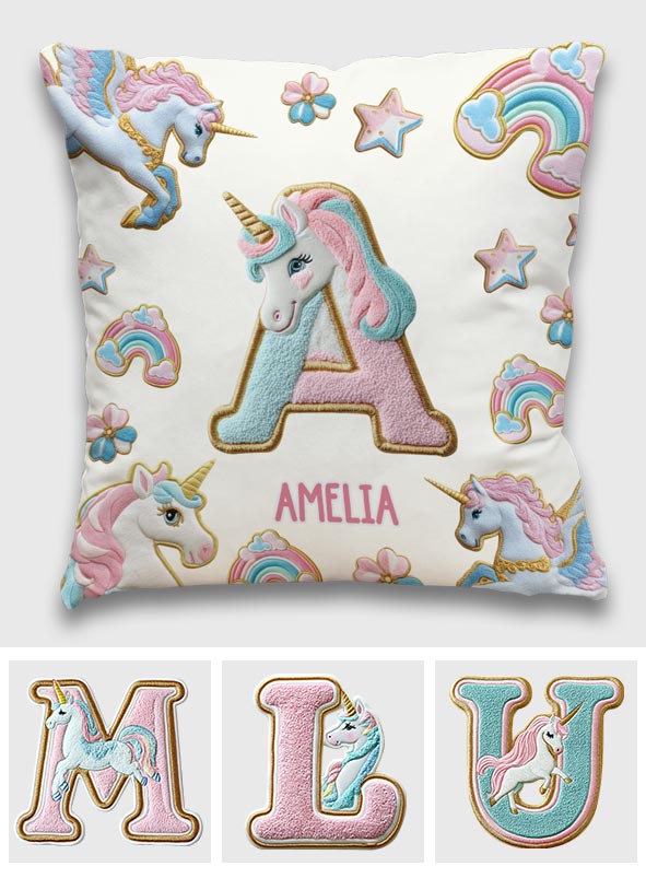 Beautiful Unicorn Alphabet - Personalized Kid Throw Pillow