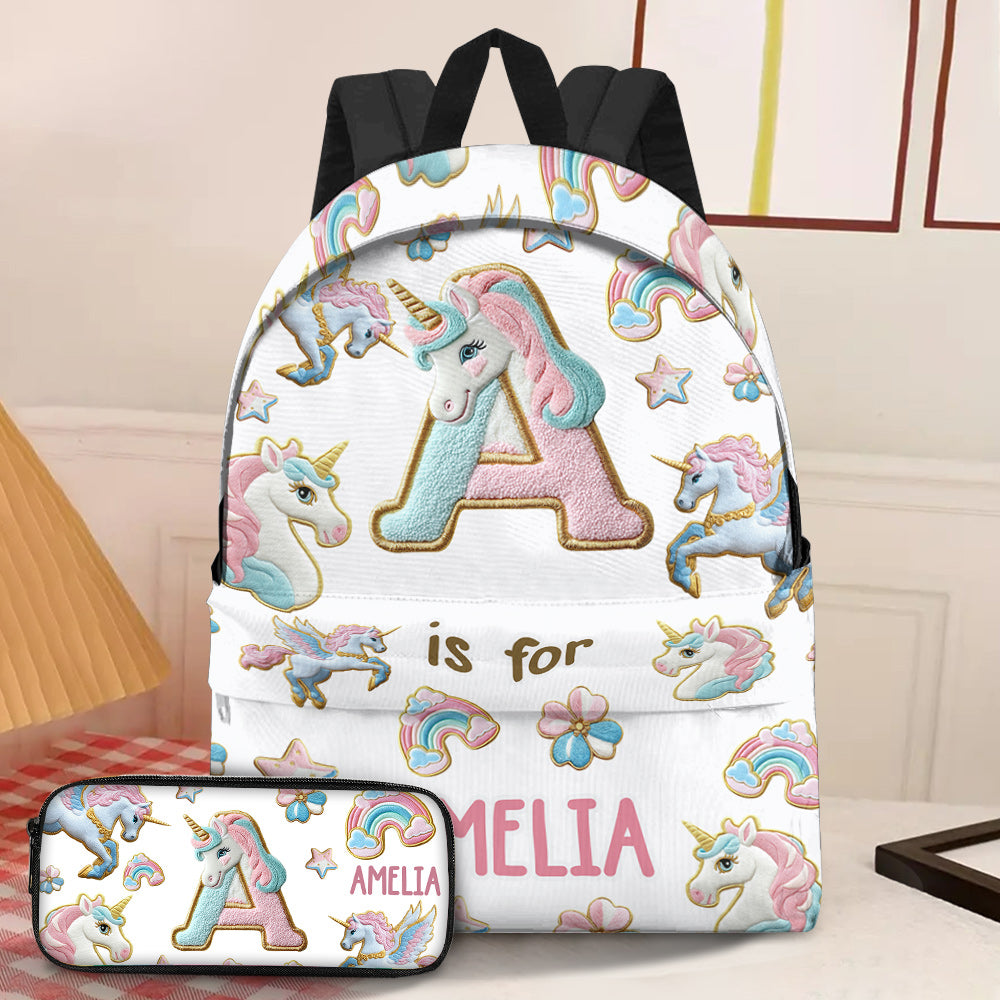 Wunderschönes Einhorn-Alphabet – personalisierter Kinderrucksack & Federmäppchen