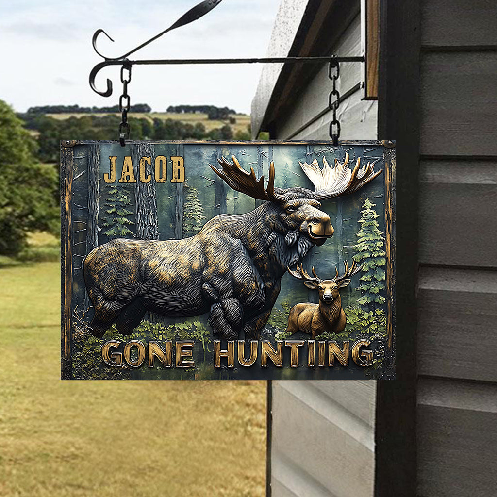 Gone Hunting - Personalized Hunting Rectangle Metal Sign