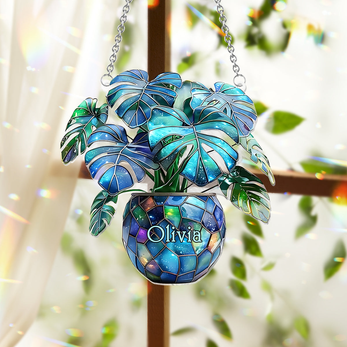 Monstera Deliciosa, Kaktus – Personalisierter Garten-Fensterhänger-Sonnenfänger
