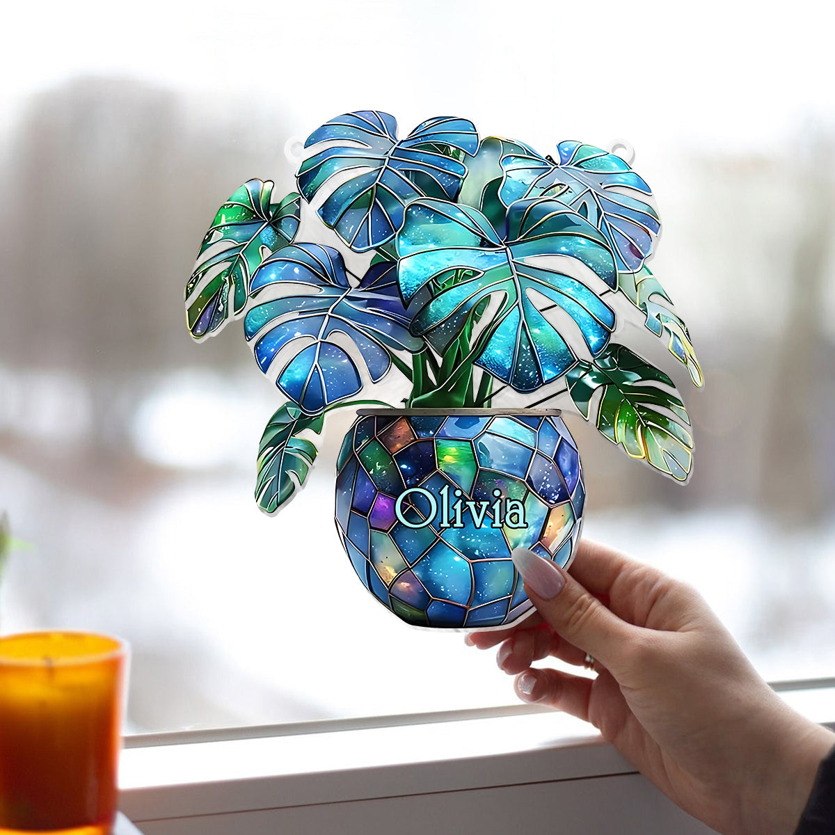 Monstera Deliciosa, Kaktus – Personalisierter Garten-Fensterhänger-Sonnenfänger