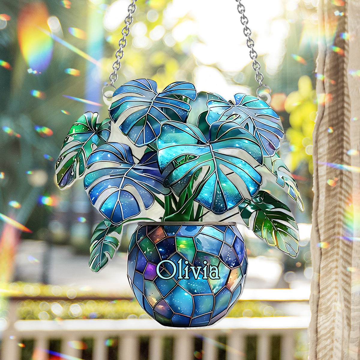 Monstera Deliciosa, Kaktus – Personalisierter Garten-Fensterhänger-Sonnenfänger