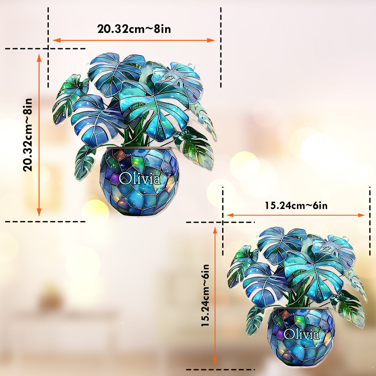 Monstera Deliciosa, Kaktus – Personalisierter Garten-Fensterhänger-Sonnenfänger