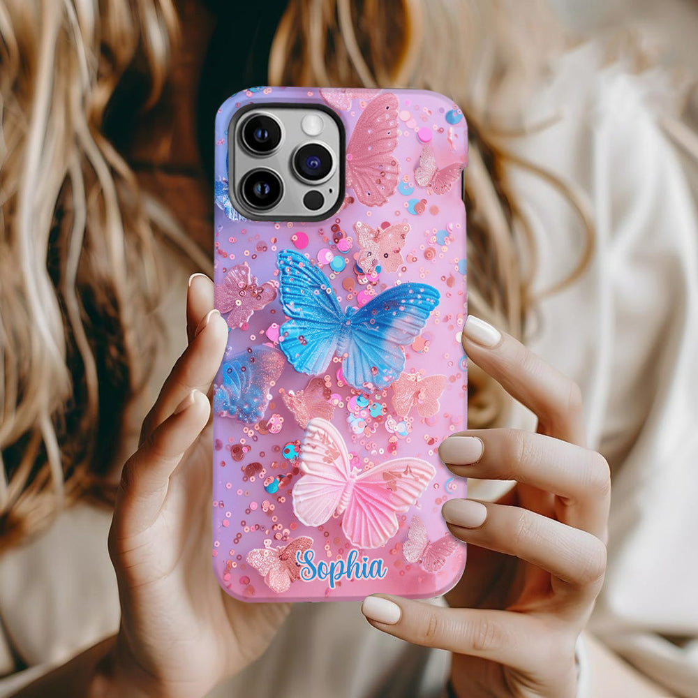 Sparkle Butterflies - Personalized Butterfly Full Print Phone Case