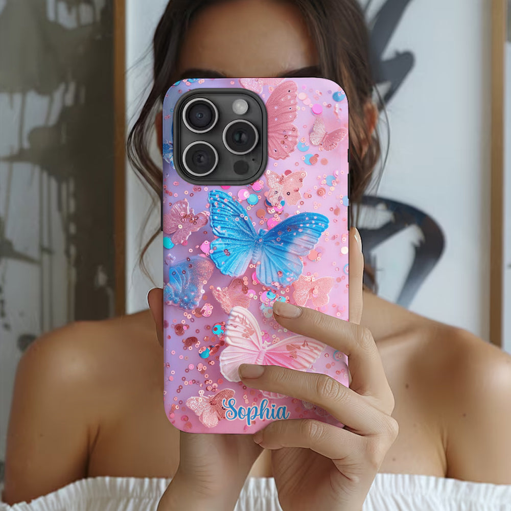 Sparkle Butterflies - Personalized Butterfly Full Print Phone Case