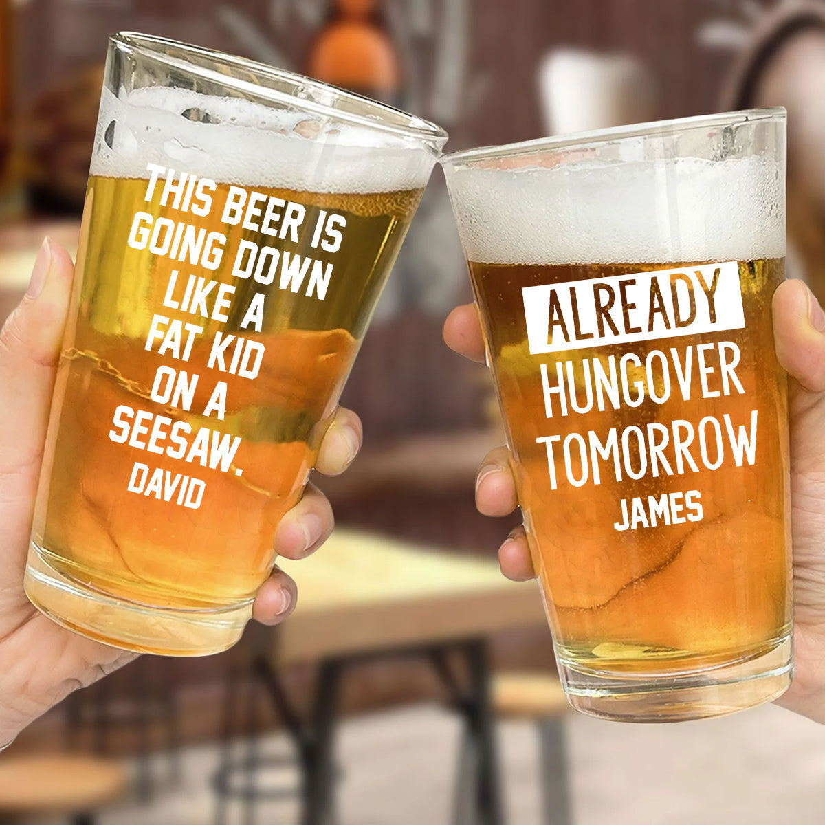 Dieses Bier kippt runter wie ein fettes Kind auf der Wippe – personalisiertes Bierglas