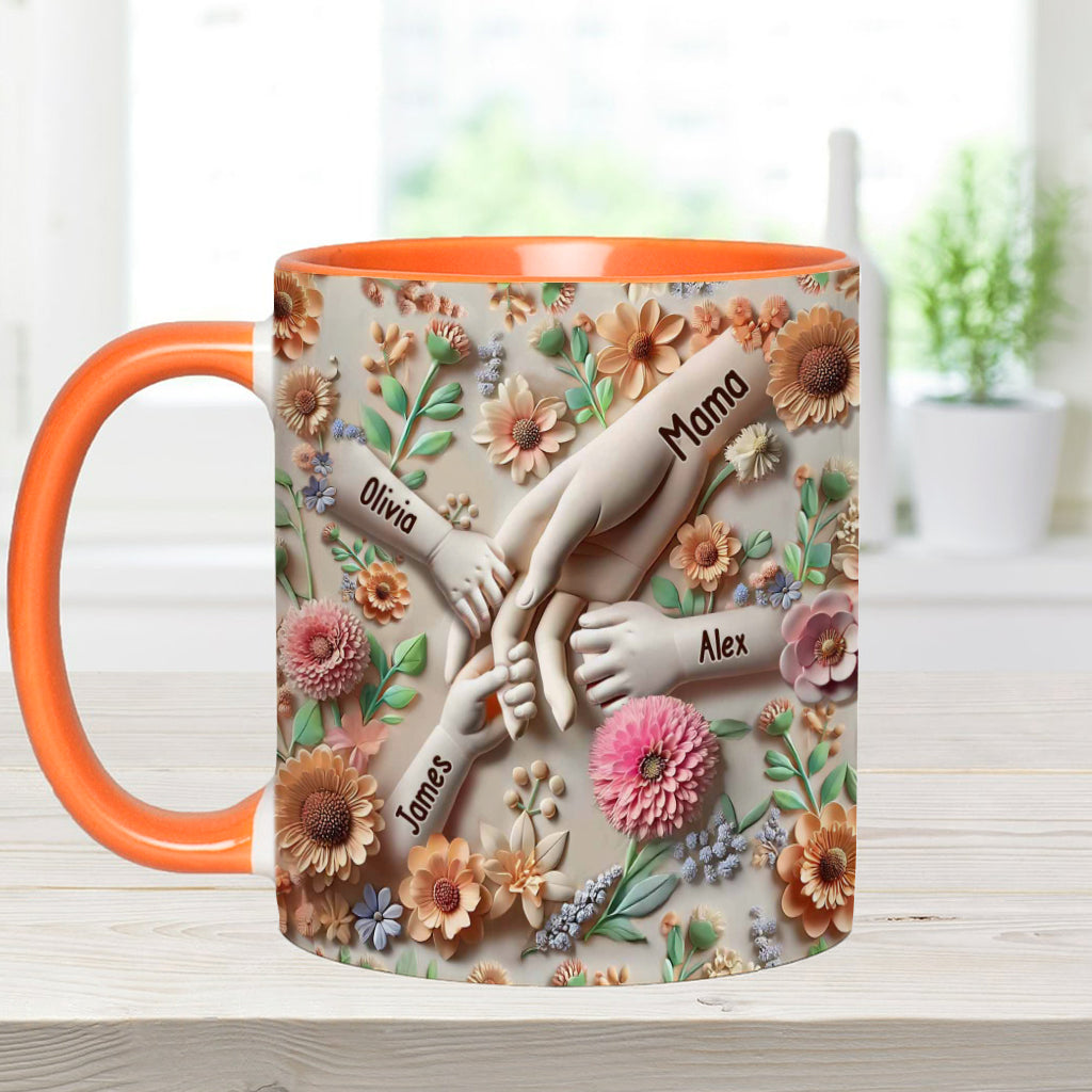 Hand in Hand – Personalisierte Tasse mit Muttermotiv