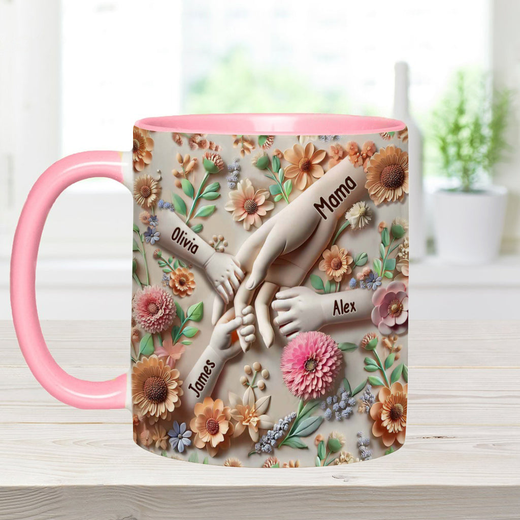 Hand in Hand – Personalisierte Tasse mit Muttermotiv