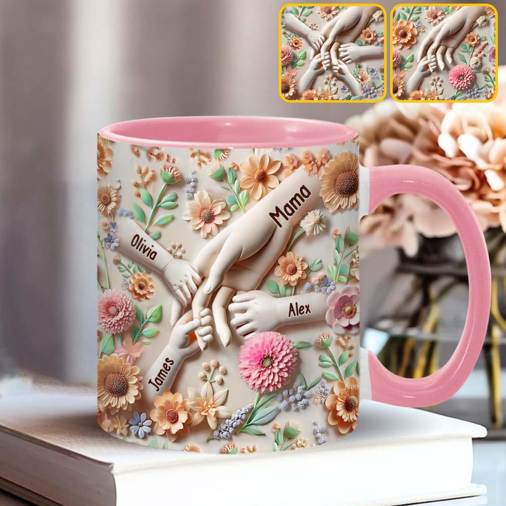 Hand in Hand – Personalisierte Tasse mit Muttermotiv