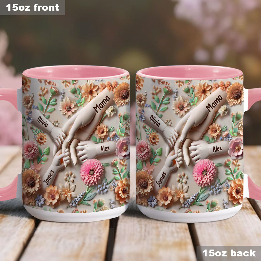 Hand in Hand – Personalisierte Tasse mit Muttermotiv
