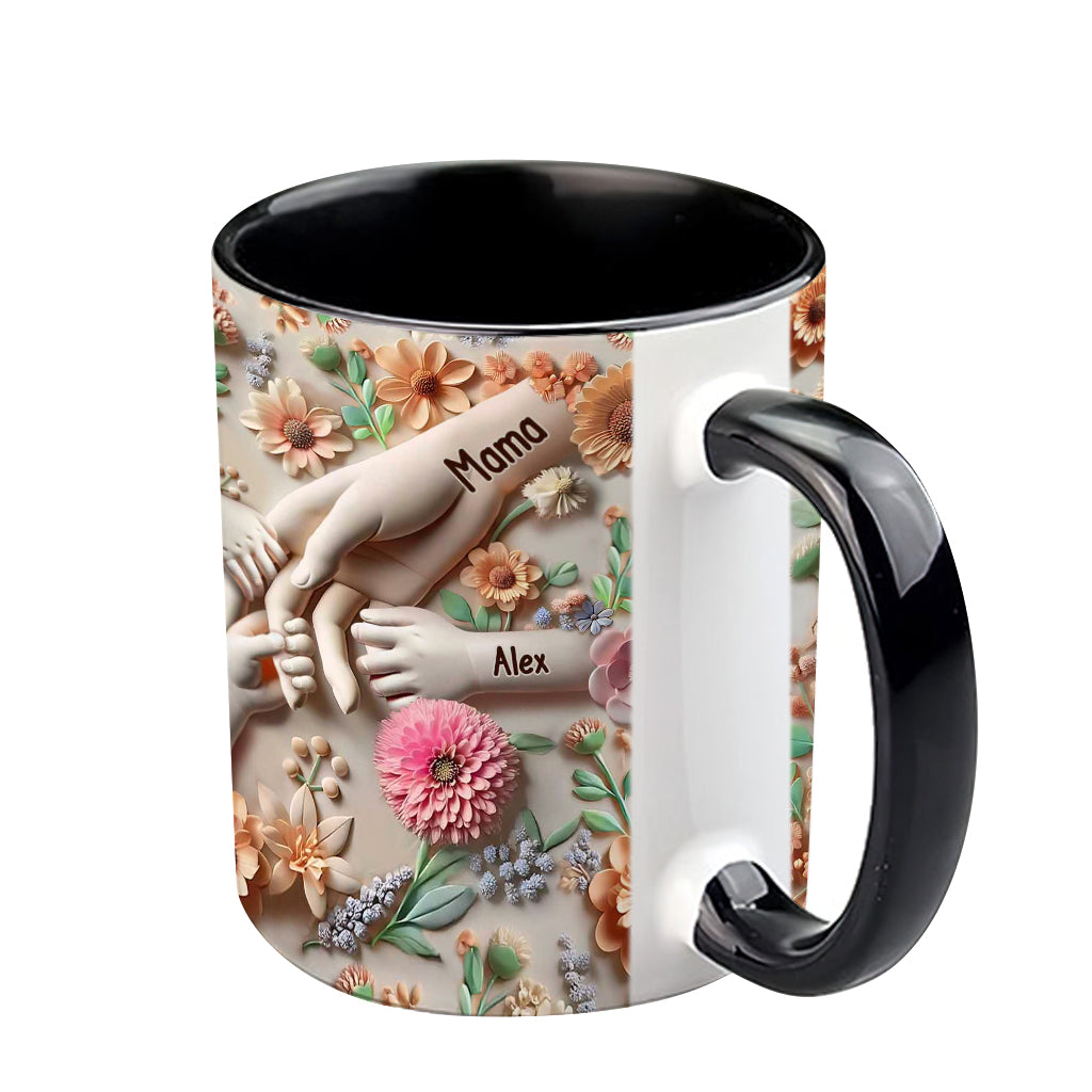 Hand in Hand – Personalisierte Tasse mit Muttermotiv