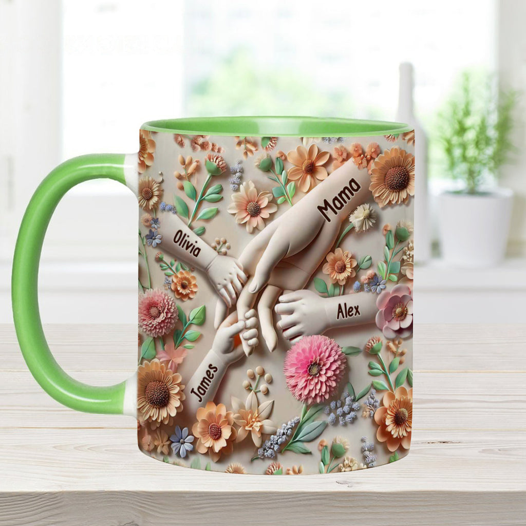 Hand in Hand – Personalisierte Tasse mit Muttermotiv