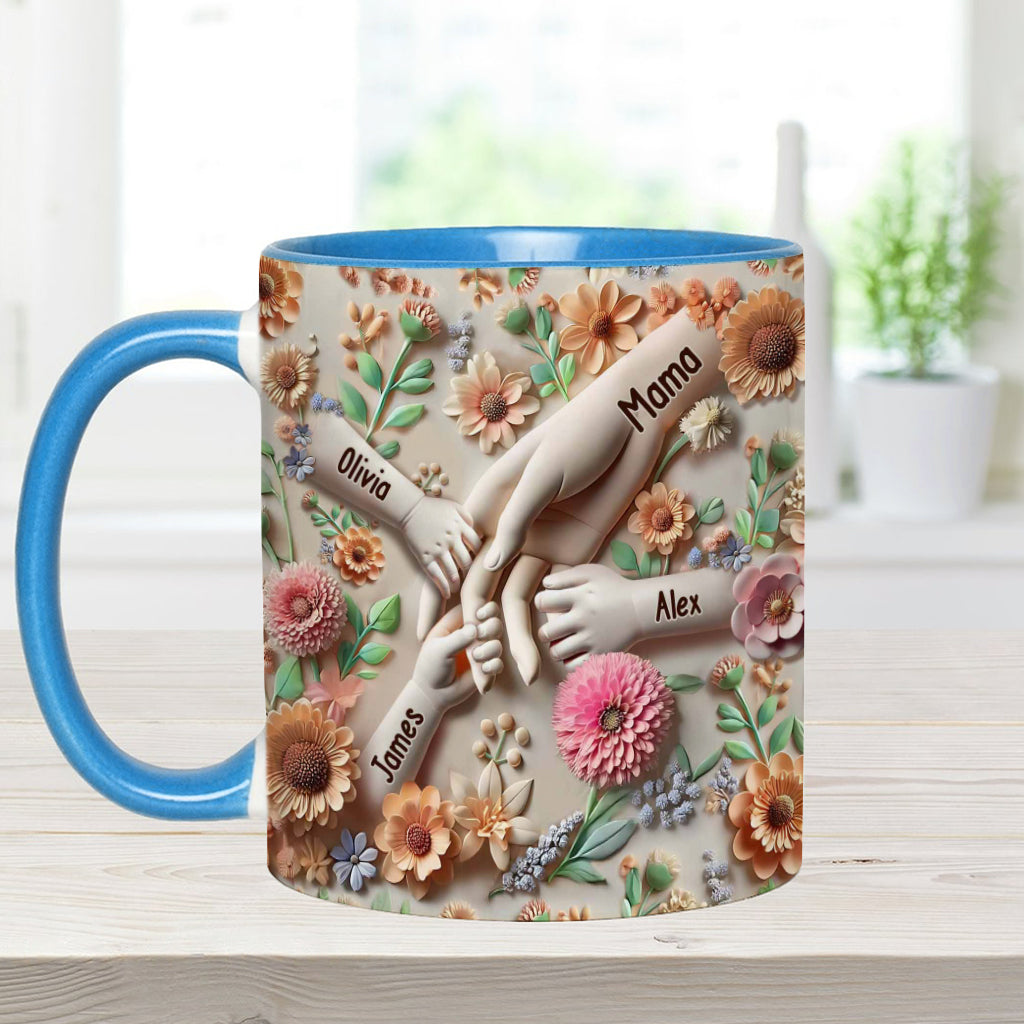 Hand in Hand – Personalisierte Tasse mit Muttermotiv