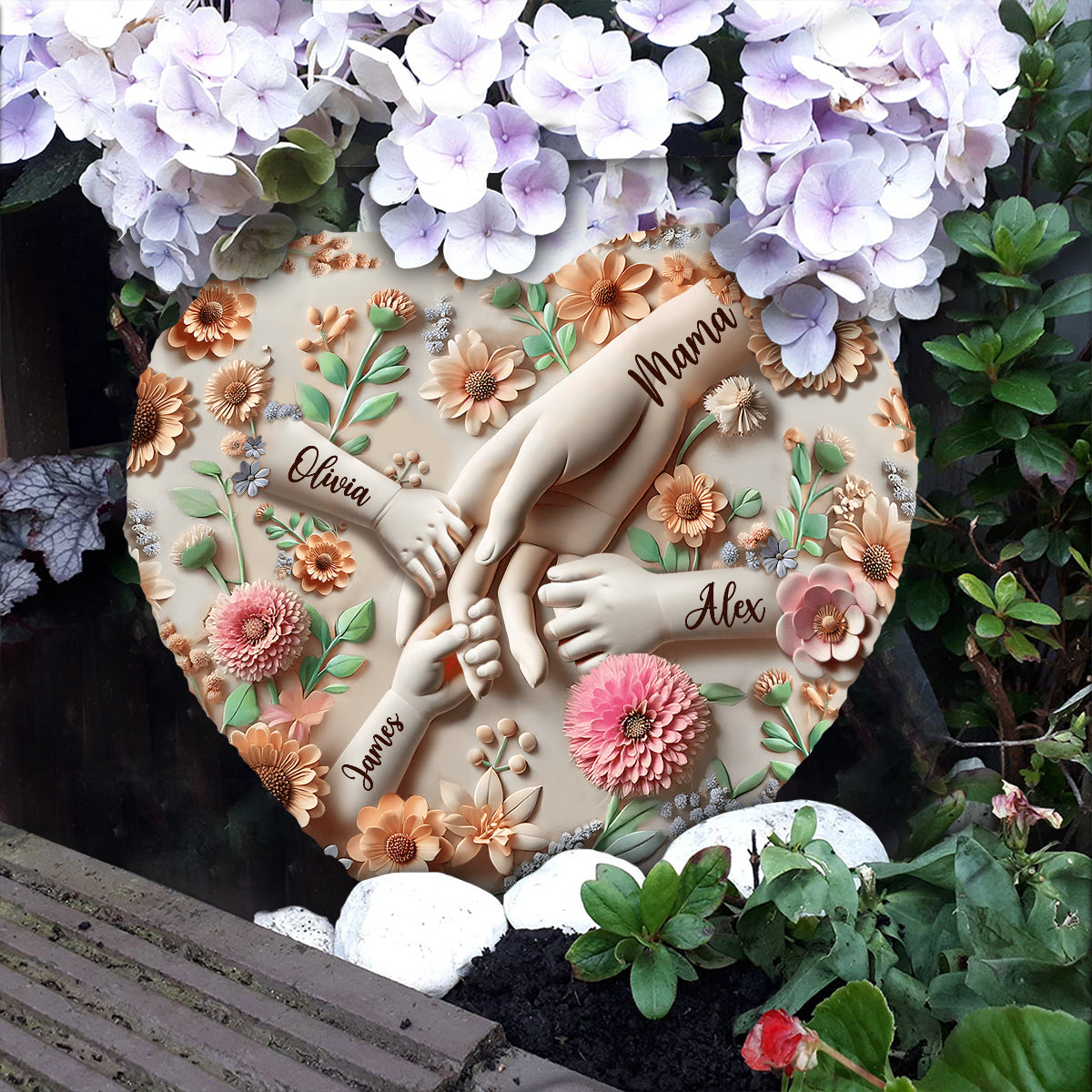 Halte unsere Hände – personalisierter herzförmiger Mutterstein