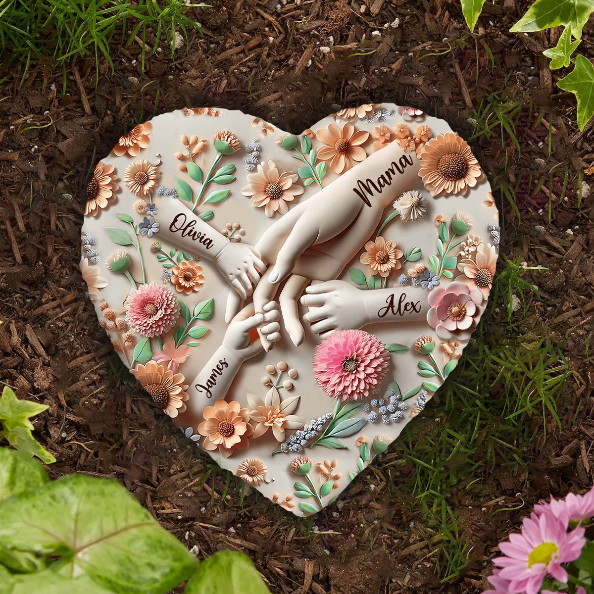 Halte unsere Hände – personalisierter herzförmiger Mutterstein