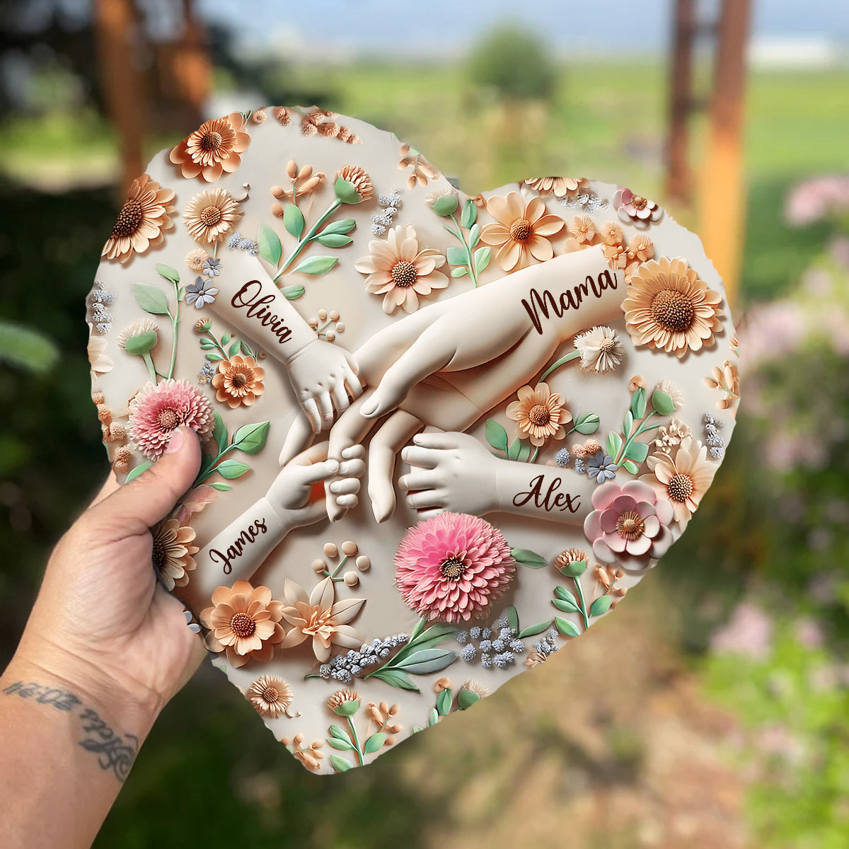 Halte unsere Hände – personalisierter herzförmiger Mutterstein