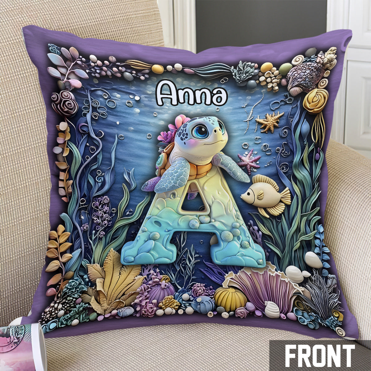 Niedliches Schildkröten-Alphabet – personalisiertes Kinderkissen