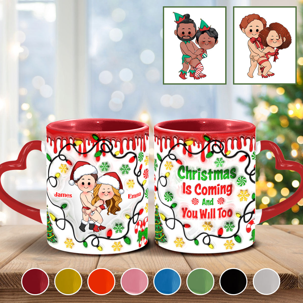 Weihnachten naht – Personalisierte Tasse mit Herzgriff für Paare