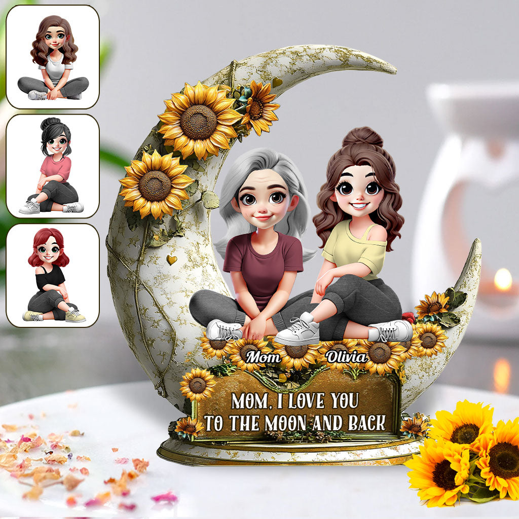 Ich liebe dich bis zum Mond und zurück – Personalisierte Acrylplakette in individueller Form für meine Mutter