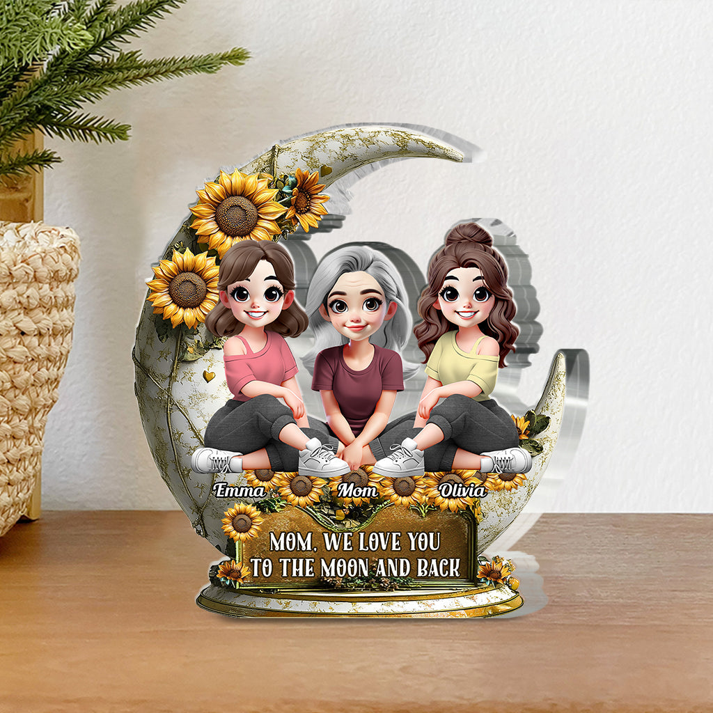 Ich liebe dich bis zum Mond und zurück – Personalisierte Acrylplakette in individueller Form für meine Mutter