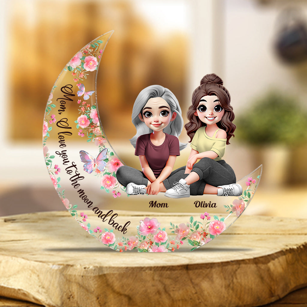 Ich liebe dich bis zum Mond und zurück – Personalisierte Acrylplakette in individueller Form für meine Mutter