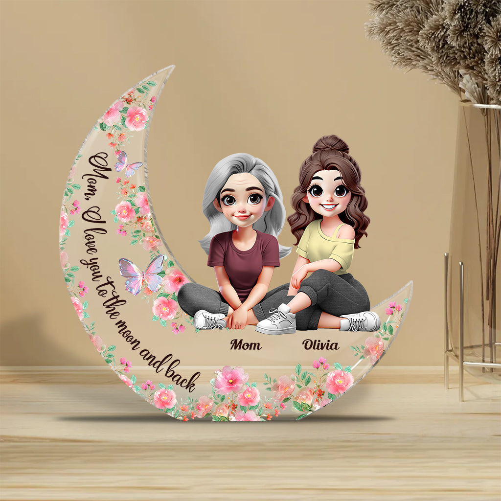 Ich liebe dich bis zum Mond und zurück – Personalisierte Acrylplakette in individueller Form für meine Mutter