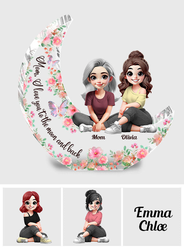 Ich liebe dich bis zum Mond und zurück – Personalisierte Acrylplakette in individueller Form für meine Mutter