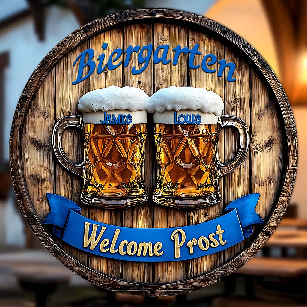 Biergarten - Personalized Beer Round Wood Sign