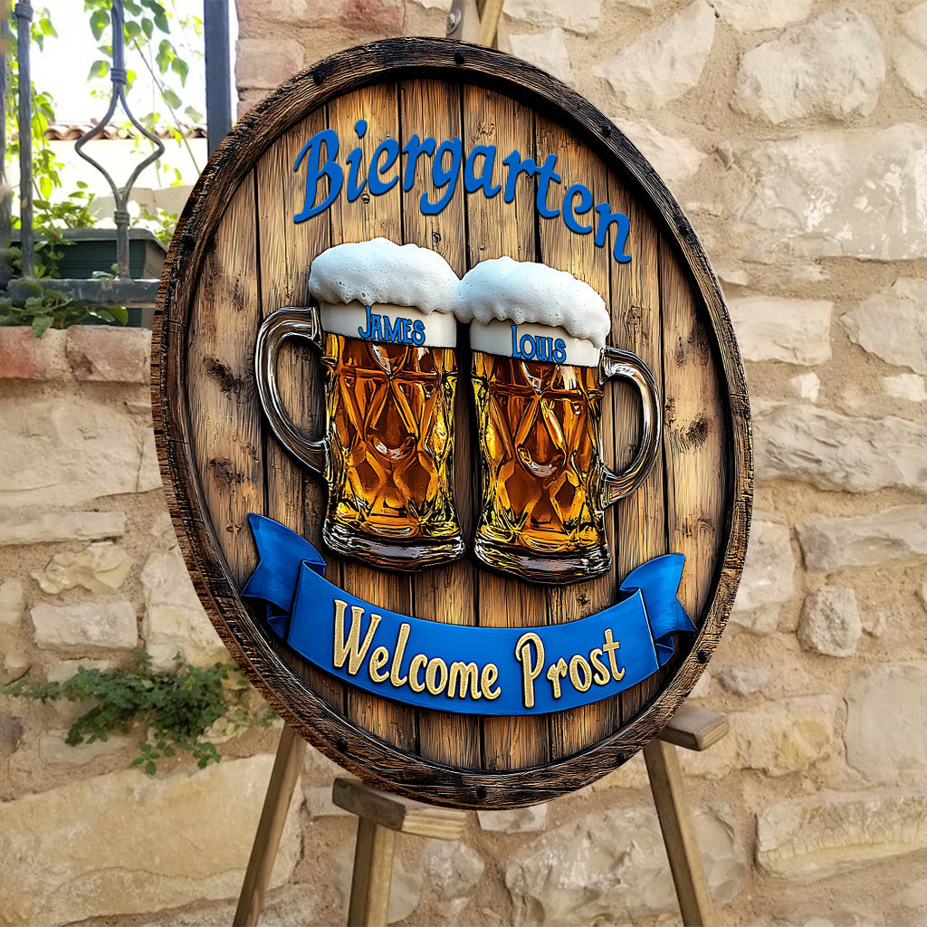 Biergarten - Personalized Beer Round Wood Sign