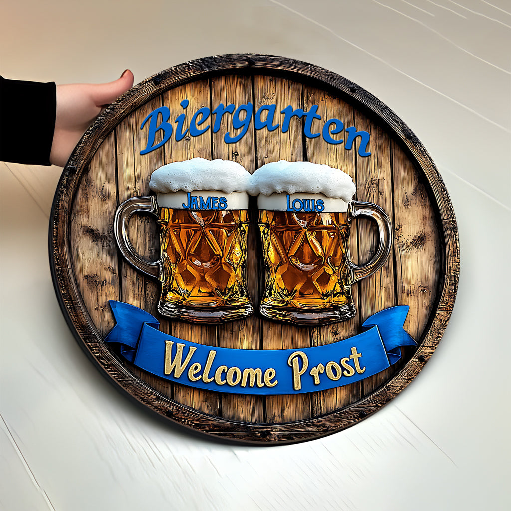 Biergarten - Personalized Beer Round Wood Sign