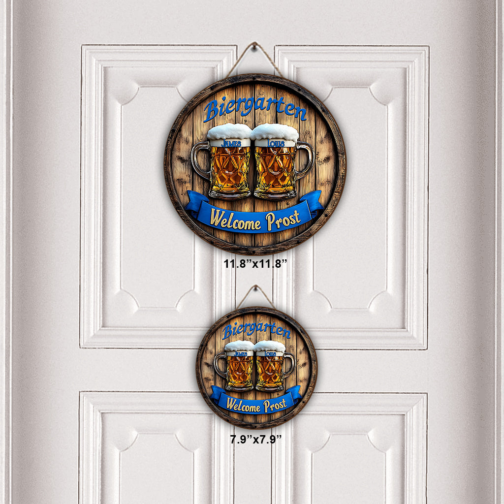 Biergarten - Personalized Beer Round Wood Sign