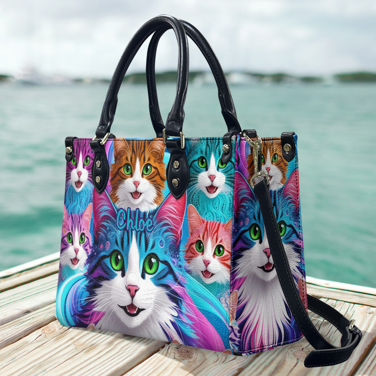 Verrückte Katzenlady – Personalisierte Katzenlederhandtasche