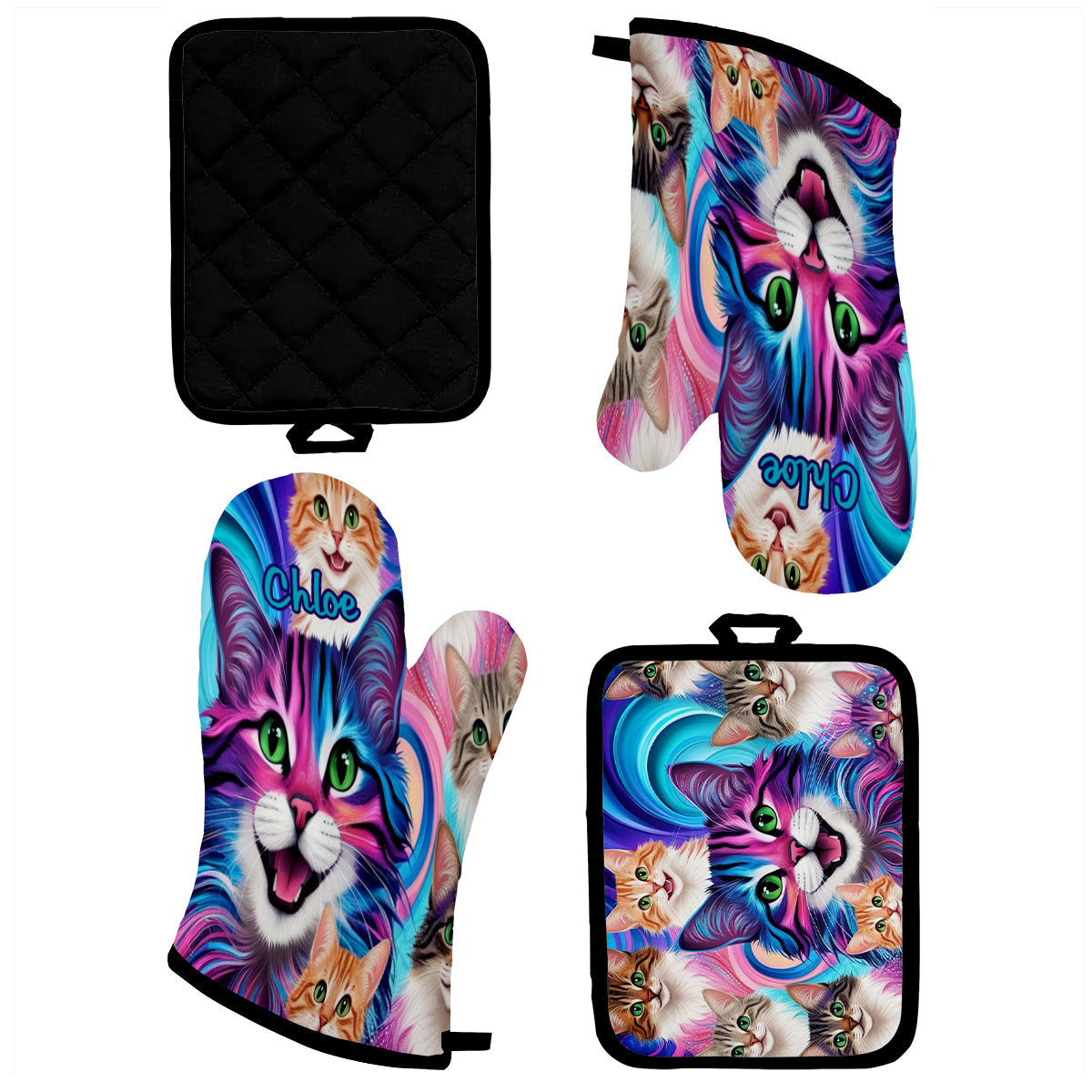 Crazy Cat Lady - Personalized Cat Oven Mitts & Pot Holder Set