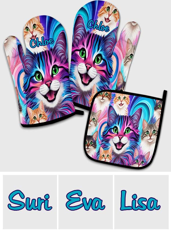 Crazy Cat Lady - Personalized Cat Oven Mitts & Pot Holder Set