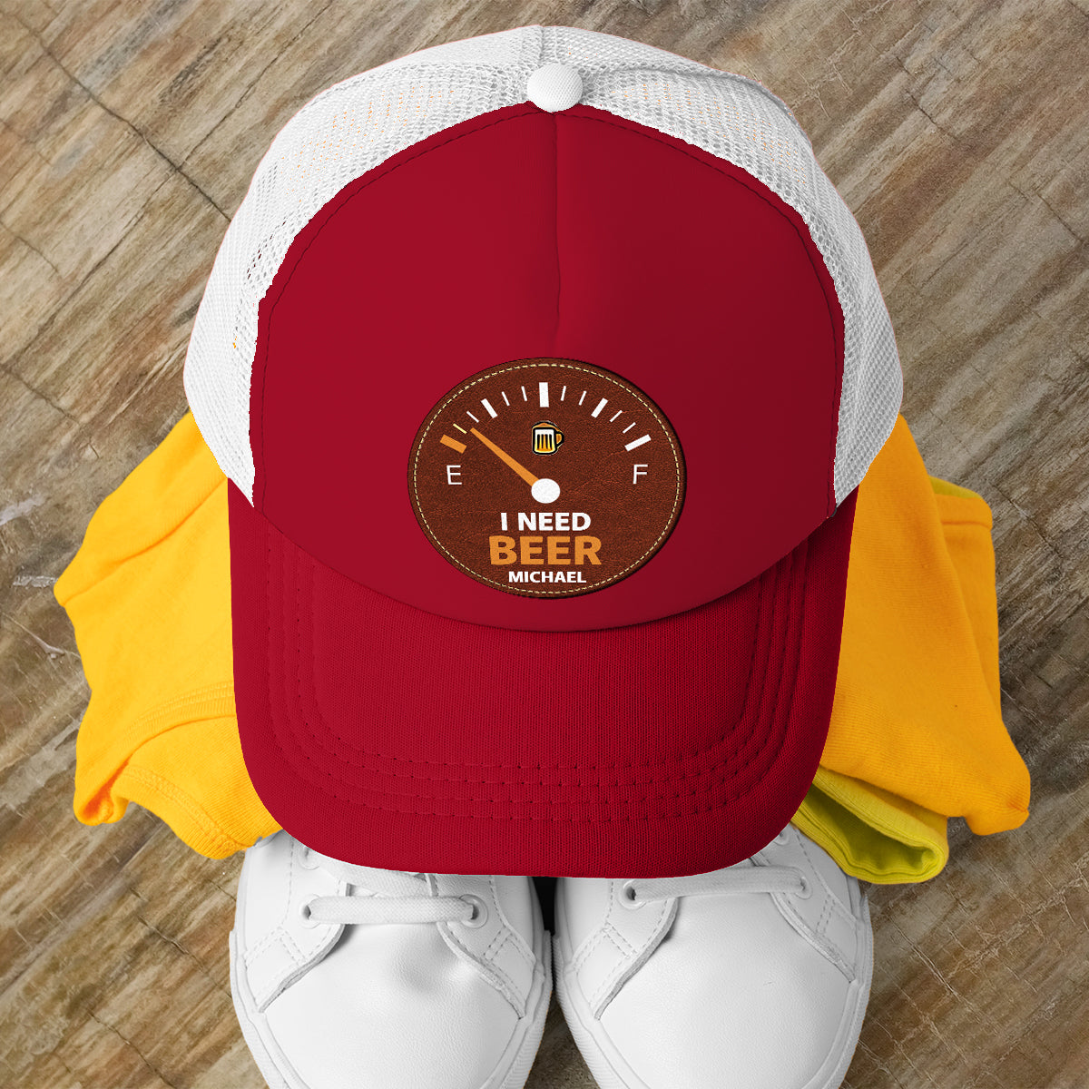 Ich brauche Bier – Personalisierte Bier-Ledermütze