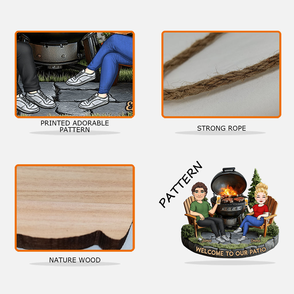 Welcome To Our Patio - Personalized Couple Custom Shaped Wood Sign