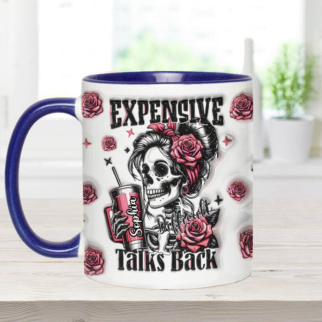 Personalisierte Tasse mit Totenkopf-Motiv und Blumendekor